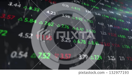 Displaying concentric ring chart on trading dashboard with green red tickers and network graph 132977193