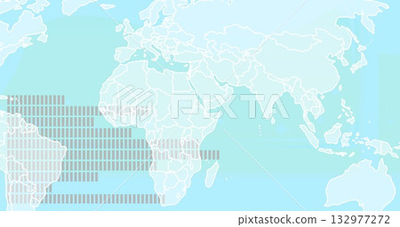Displaying stylized world map outlines at digital map interface, with grey data overlay bars 132977272
