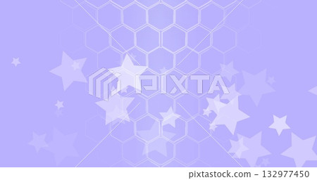 Displaying digital abstract featuring hexagon grid over lavender background, with translucent stars 132977450