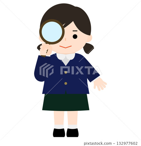 Girl examining with a magnifying glass 132977602
