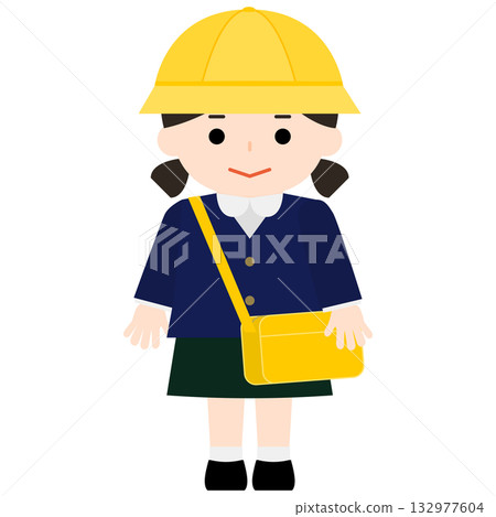 A girl wearing a yellow hat and a bag A girl wearing a yellow hat and a bag 132977604