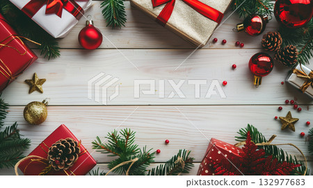 Christmas decoration on background. Merry Christmas and happy New Year background 132977683