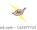 Illustration of a stomach with a painful expression, showing stomach pain as if struck by lightning 132977722