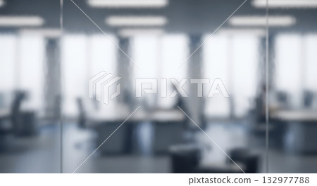 Blurred office background with modern open workspace and silhouettes of people working. Abstract corporate backdrop for business presentation or zoom call. Empty desk space for product placement Blurred office background with modern open workspace and silhouettes of people working. Abstract corporate backdrop for business presentation or zoom call. Empty desk space for product placement 132977788