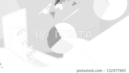 Pie chart overlaying world map in dashboard, with 45% 71% 68% labels and white diagonal shape Pie chart overlaying world map in dashboard, with 45% 71% 68% labels and white diagonal shape 132977905