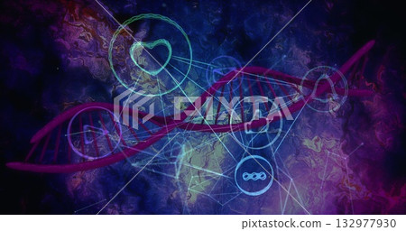 Displaying red double-helix DNA strand spinning in data interface, with heart-link icons floating Displaying red double-helix DNA strand spinning in data interface, with heart-link icons floating 132977930