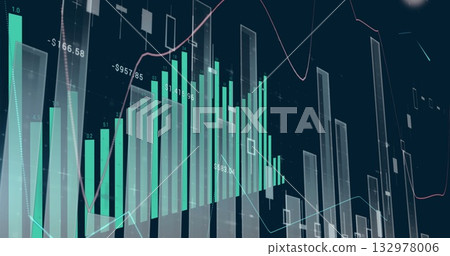 Bar charts displaying financial metrics in dashboard, with candlesticks, line graphs, data labels 132978006