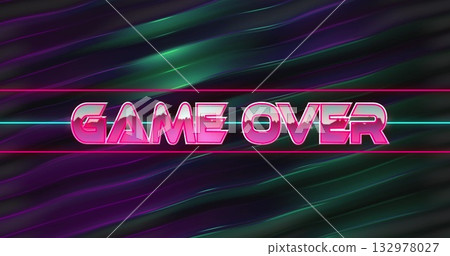 Displaying neon pink GAME OVER text over futuristic arcade background, with thin neon lines 132978027