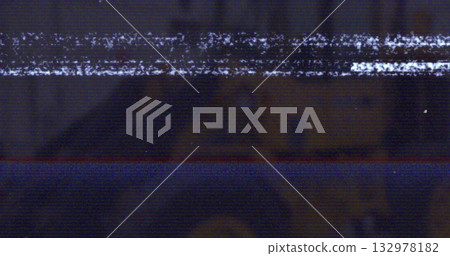 Displaying horizontal static bars spanning frame on dark blue-black screen, showing glitch pattern 132978182