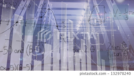 Displaying data view in digital space, with translucent 3D bars, plotted curve and cone diagram Displaying data view in digital space, with translucent 3D bars, plotted curve and cone diagram 132978240