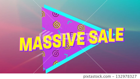 Showing teal-outlined purple triangle banner on gradient backdrop, with 3D sale text and lens flare Showing teal-outlined purple triangle banner on gradient backdrop, with 3D sale text and lens flare 132978327