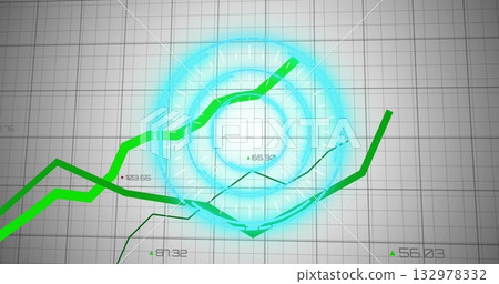 Displaying cyan concentric interface tracing green line graphs in dashboard, with numeric labels Displaying cyan concentric interface tracing green line graphs in dashboard, with numeric labels 132978332