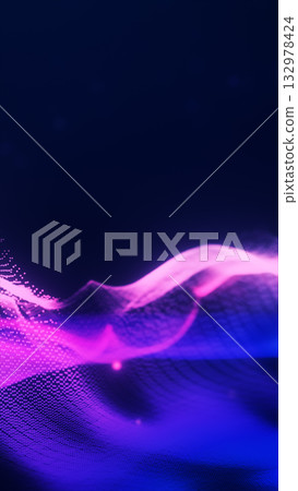 Abstract glowing blue and purple digital landscape with soft luminous grid pattern 132978424