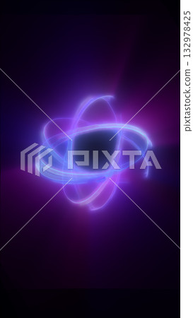 Glowing purple and blue light rings swirling in the dark, forming an abstract neon energy core 132978425
