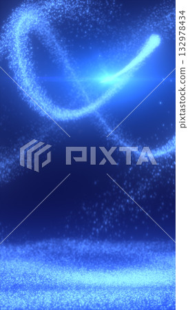 Flowing blue particle waves intertwining on a dark background, glowing softly with abstract digital energy 132978434