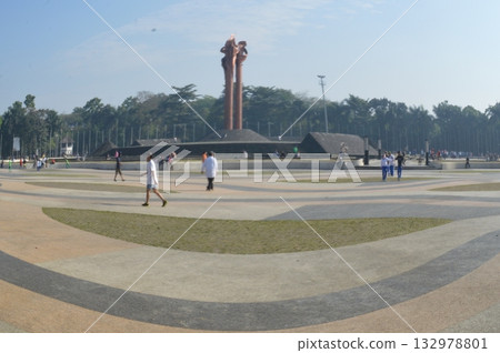 the football stadium with a football match the football stadium with a football match 132978801