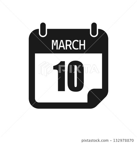 Vector icon page day calendar - 10 March month Vector icon page day calendar - 10 March month 132978870