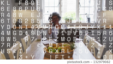 Image of financial data processing over business people in office Image of financial data processing over business people in office 132979082