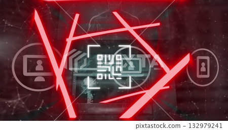 Image of network of digital icons and multiple screens with medical data processing 132979241