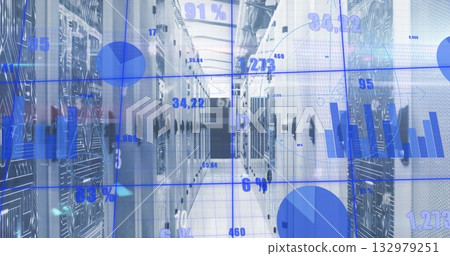 Displaying server racks projecting data analytics overlays in server room, network switches Displaying server racks projecting data analytics overlays in server room, network switches 132979251