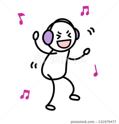 A person dancing enthusiastically while listening to music through headphones 132979477