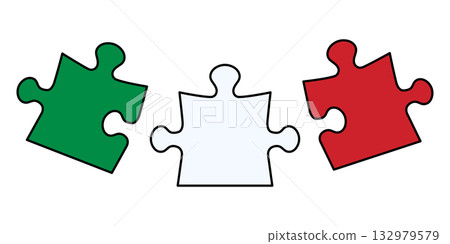 Individual puzzle pieces in the colors of the Italian flag, symbolizing help, friendship, support, and unity. Perfect for projects dedicated to Italian culture and integration. PNG and vector Individual puzzle pieces in the colors of the Italian flag, symbolizing help, friendship, support, and unity. Perfect for projects dedicated to Italian culture and integration. PNG and vector 132979579