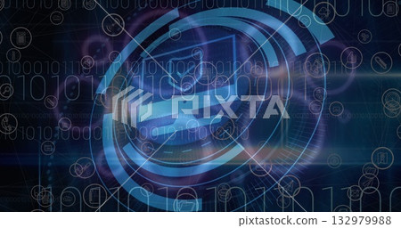 Image of computer icon and data processing over media icons Image of computer icon and data processing over media icons 132979988