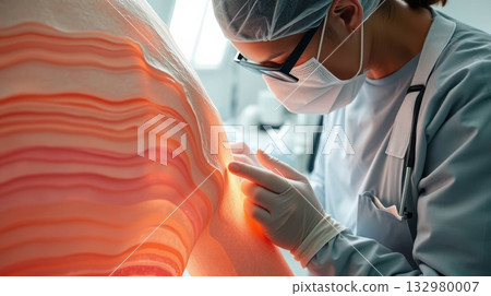 Detailed view of polymer-based artificial skin. Expresses progress in clinical and biotech research. 132980007