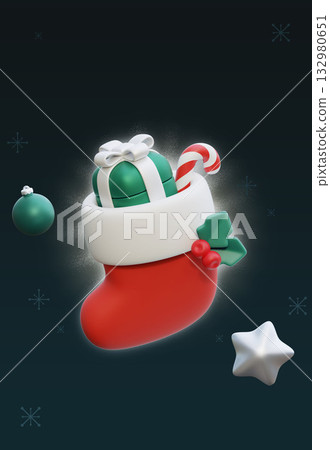 Christmas Stocking with Holiday Gift 3D graphic poster background 132980651