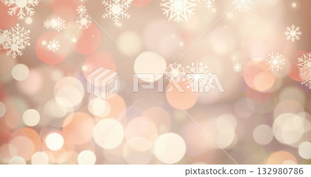 Displaying warm-toned abstract bokeh background, with white decorative snowflake graphics 132980786