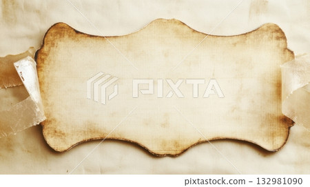 Rustic wooden sign blank with tape, ideal for crafting or decorating home spaces, perfect for personalized messages 132981090