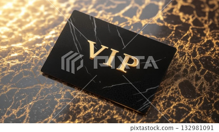 Elegant black VIP card resting on a luxurious golden surface, symbolizing exclusivity and privilege in a high-end setting 132981091