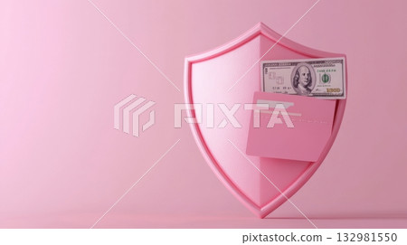 Protecting finances with a pink shield and cash inside, showcasing security in a stylish way Protecting finances with a pink shield and cash inside, showcasing security in a stylish way 132981550