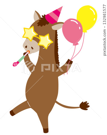 Illustration of a horse having fun with a balloon Illustration of a horse having fun with a balloon 132981577