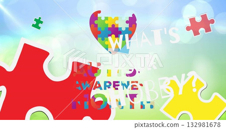 Displaying red yellow puzzle pieces forming heart mosaic overlaying autism awareness hobby question Displaying red yellow puzzle pieces forming heart mosaic overlaying autism awareness hobby question 132981678