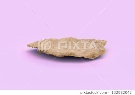 Stone podium for cosmetic, spa product presentation. Abstract minimal backdrop. One rock form. Violet Studio Background. Scene to show. Showcase display case. 3D Front View. Trendy purple color. Space 132982042
