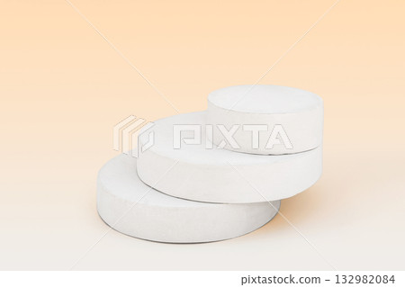 Podium for Cosmetic, Soap, Items Presentation. Abstract Minimal Geometric Sphere. Cylinder Three Forms, Soft Shadow. Scene to Show Product, Object. Showcase Display Case. Stand. Studio Color Backdrop 132982084