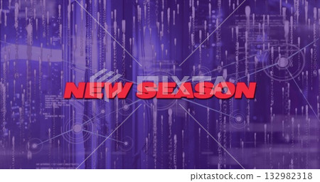 Glowing red 'NEW SEASON' text anchoring cyber backdrop, with translucent nodes, lines, code streams 132982318