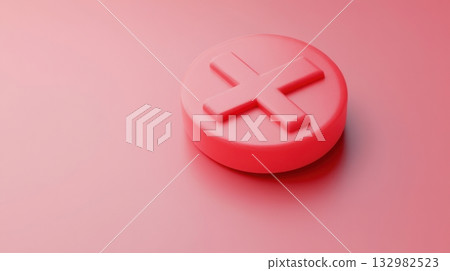 Red plus symbol on a pink background representing positivity and growth in a contemporary design 132982523