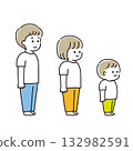 A set of children standing upright, about 7, 4 and 2 years old 132982591