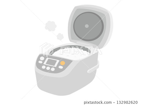 Illustration of freshly cooked rice in an open rice cooker Illustration of freshly cooked rice in an open rice cooker 132982620
