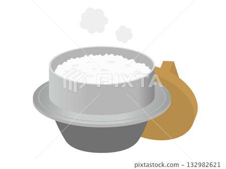 Illustration of an open pot and freshly cooked rice 132982621