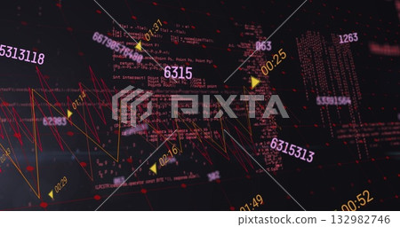 Visualizing abstract cluster projecting in digital grid, with code snippets red nodes yellow arrows 132982746