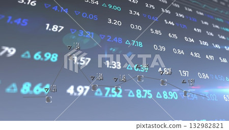 Displaying financial dashboard showing floating readouts on trading screen, with trend line markers Displaying financial dashboard showing floating readouts on trading screen, with trend line markers 132982821