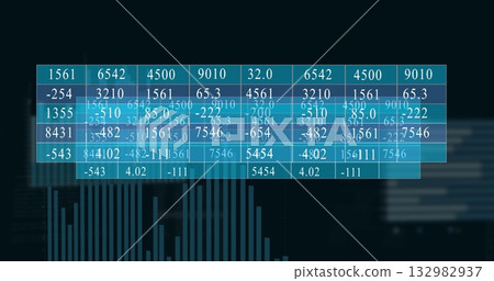 Displaying see-through blue data grid on virtual dashboard, with bar chart and blurred text blocks Displaying see-through blue data grid on virtual dashboard, with bar chart and blurred text blocks 132982937