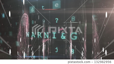 Displaying glowing text ARNI  and  G streaming with drifting letters and glitch columns in cyberspac 132982956