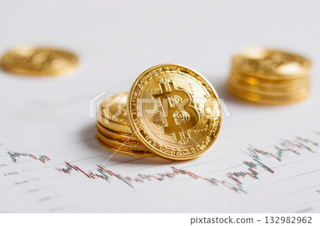 Bitcoin. Golden bitcoin coin against a growing up rising graph. Cryptocurrency. Crypto currency Chart diagram. Business, investing or trading. Digital wallets. Transforming Industries Customer Service 132982962