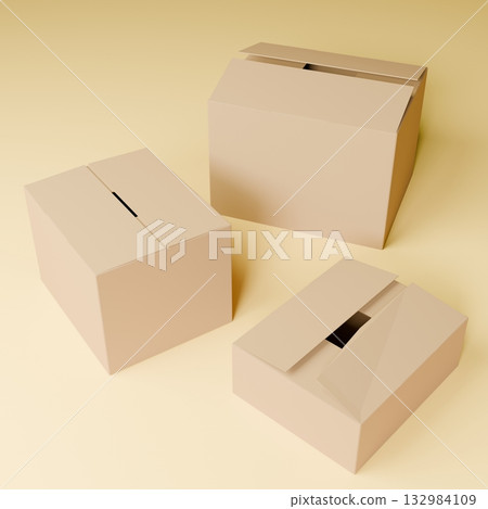 Multiple 3D open cardboard boxes 132984109