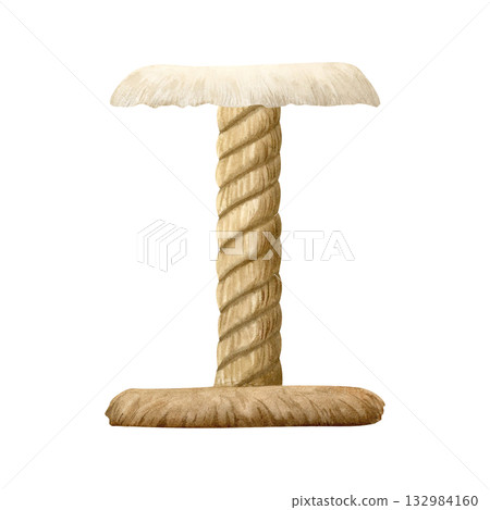 Cat scratching post with seat cushion watercolor illustration isolated on white background. Pet furniture clip art element for domestic animals accessories shops, interior designs and charity concepts Cat scratching post with seat cushion watercolor illustration isolated on white background. Pet furniture clip art element for domestic animals accessories shops, interior designs and charity concepts 132984160