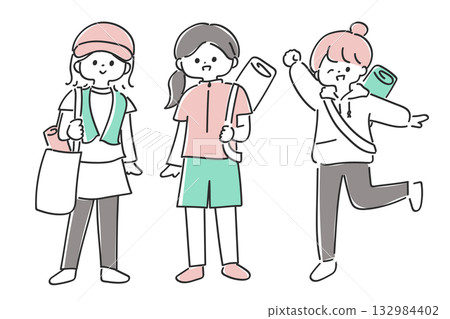 A simple and cute illustration of a group of women wearing sportswear 132984402